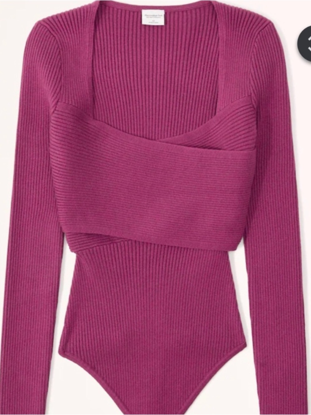 Abercrombie Ribbed Wrap Sweater Bodysuit Plum Long Sleeve Fitted Size Medium